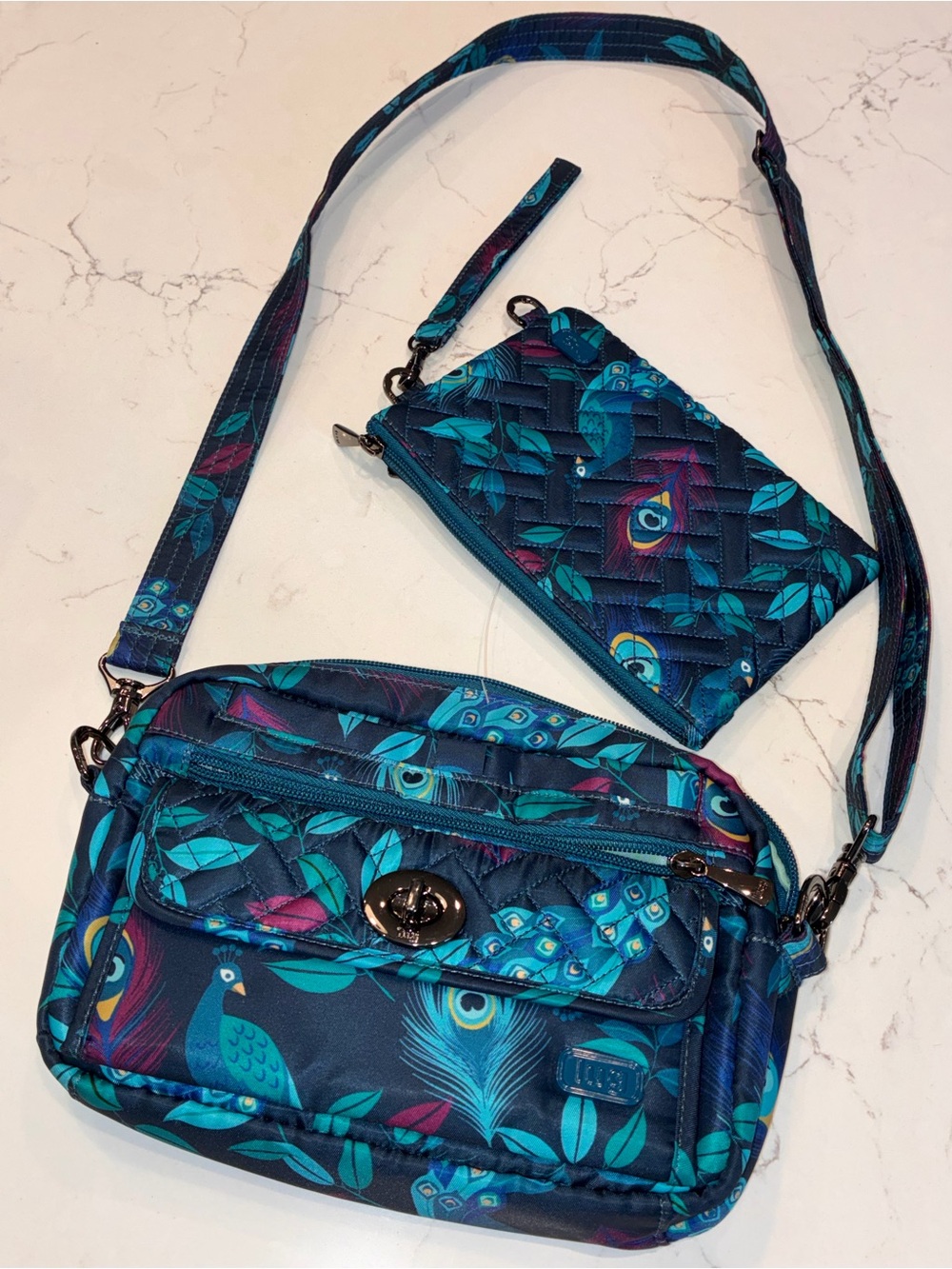 Lug Switch Convertible RFID Crossbody Bag & Matching Pouch Discontinued Peacock
